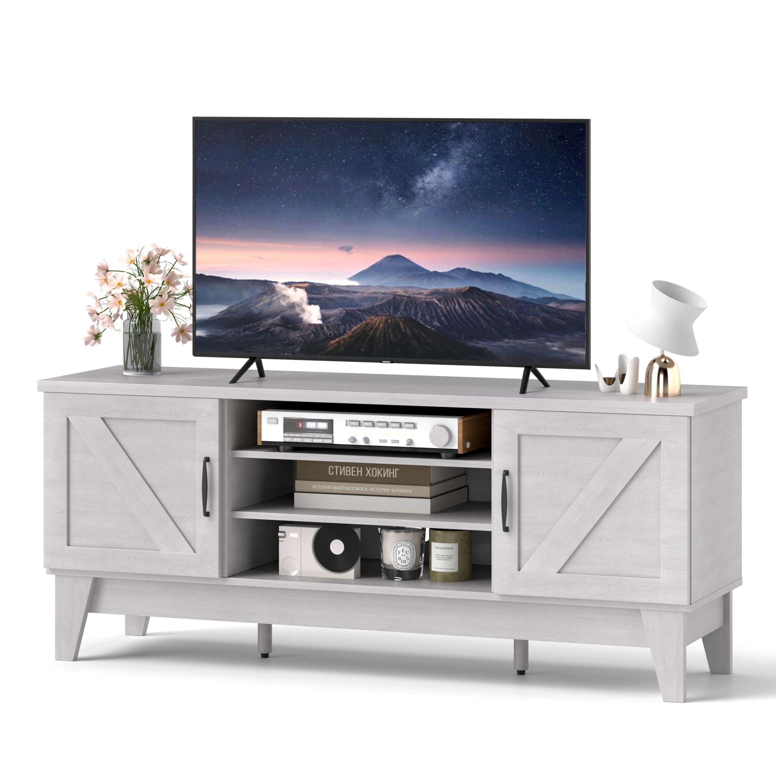 Meuble TV en bois Tangkula style ferme pour téléviseurs jusqu'à 65 pouces